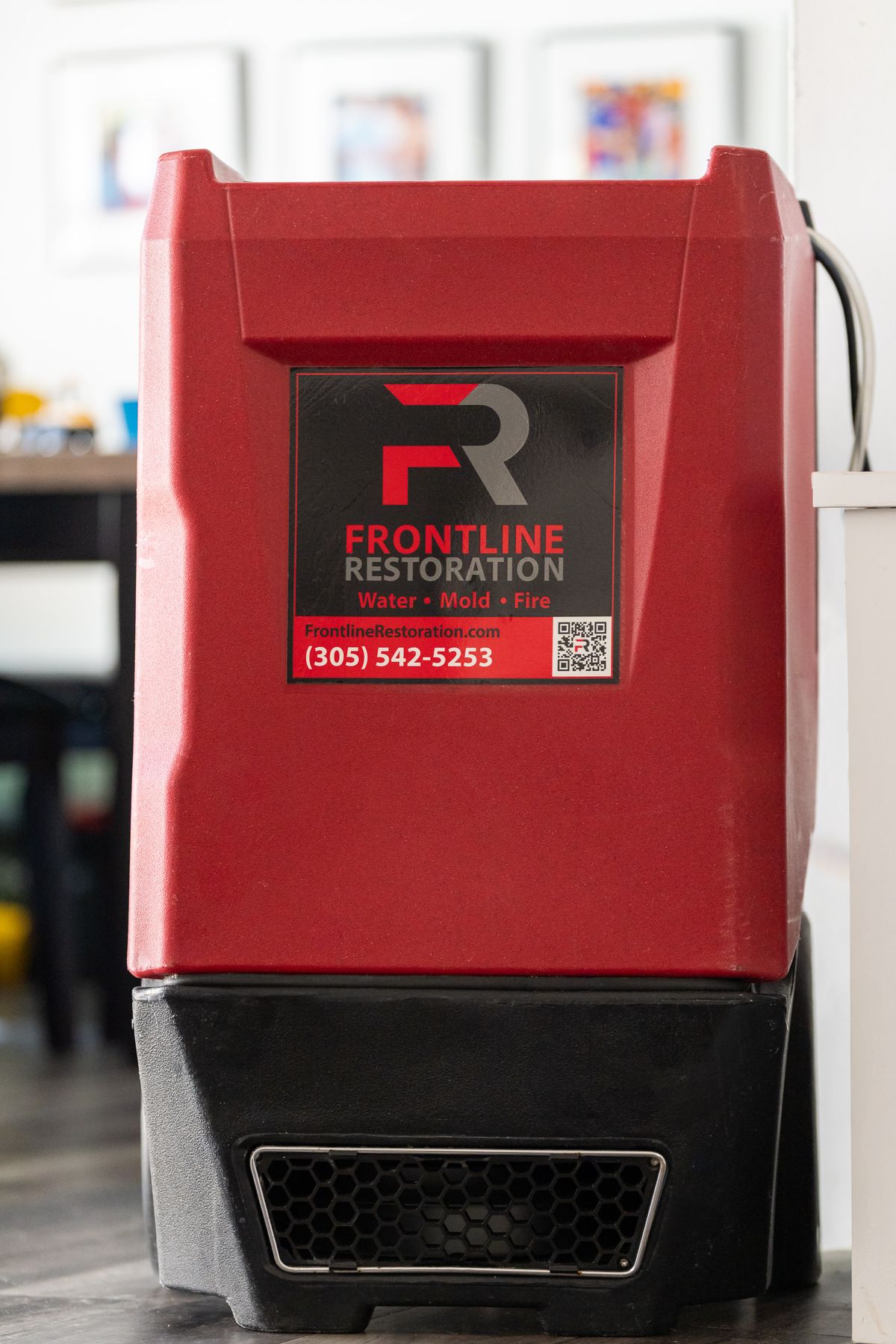 Frontline dehumidifier set up in a finished room